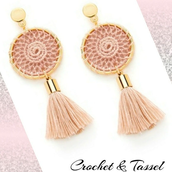 Boutique Jewelry - LAST PAIR! Boho Crochet Top Tassel Blush Earrings